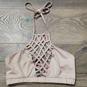 🥳POL Lattice Front Blush Pink Halter Bikini Top – Size L